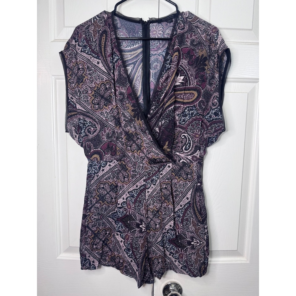 AllSaints Paisley Print Romper US 6 UK 10 EU 38 Purple Brown V Neck‎ Short
